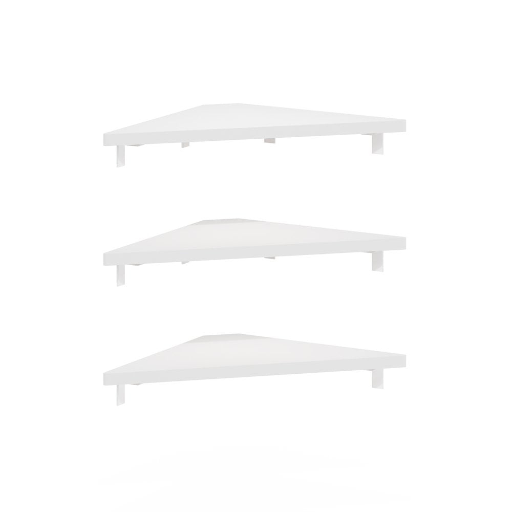 Furinno Triangle Corner Floating Shelves, Wall Mount Display Shelf, White, Set of 3