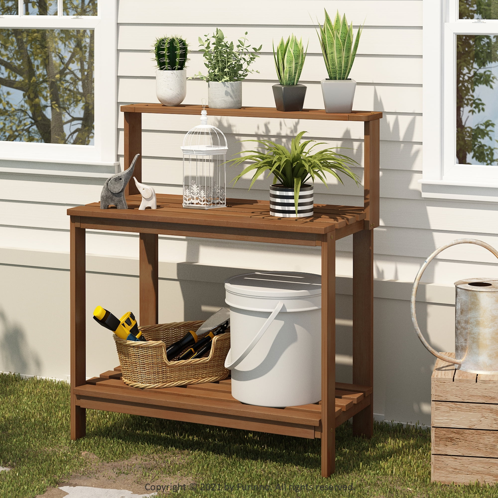 Furinno Tioman Outdoor Natural Wood Potting Bench Brown