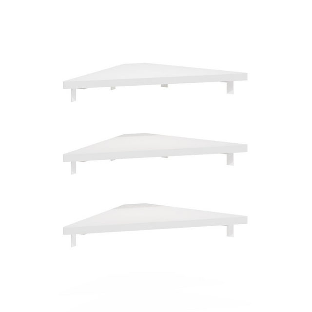 Furinno Triangle Corner Floating Shelves, Wall Mount Display Shelf, White, Set of 3