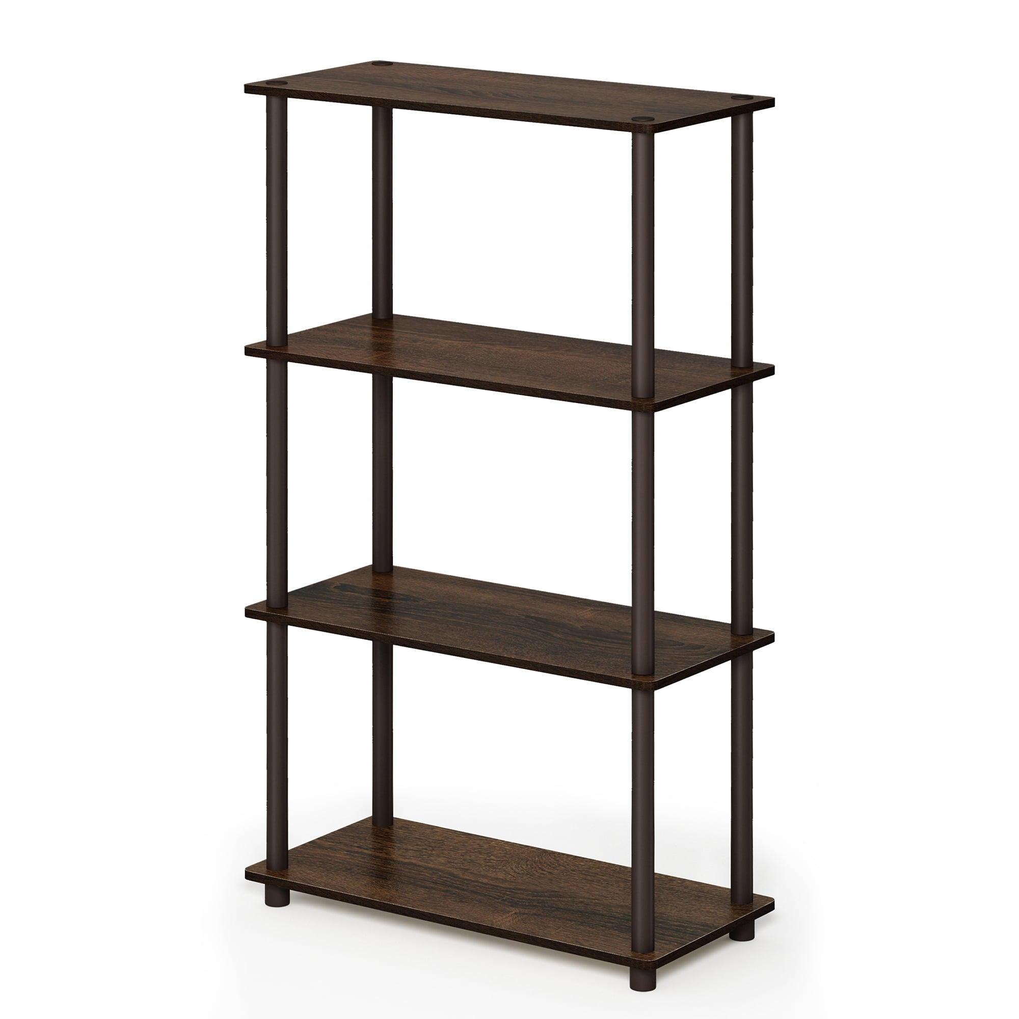 99557WN-BR Turn-N-Tube 4-Tier Multipurpose Shelf Display Rack - Walnut & Brown