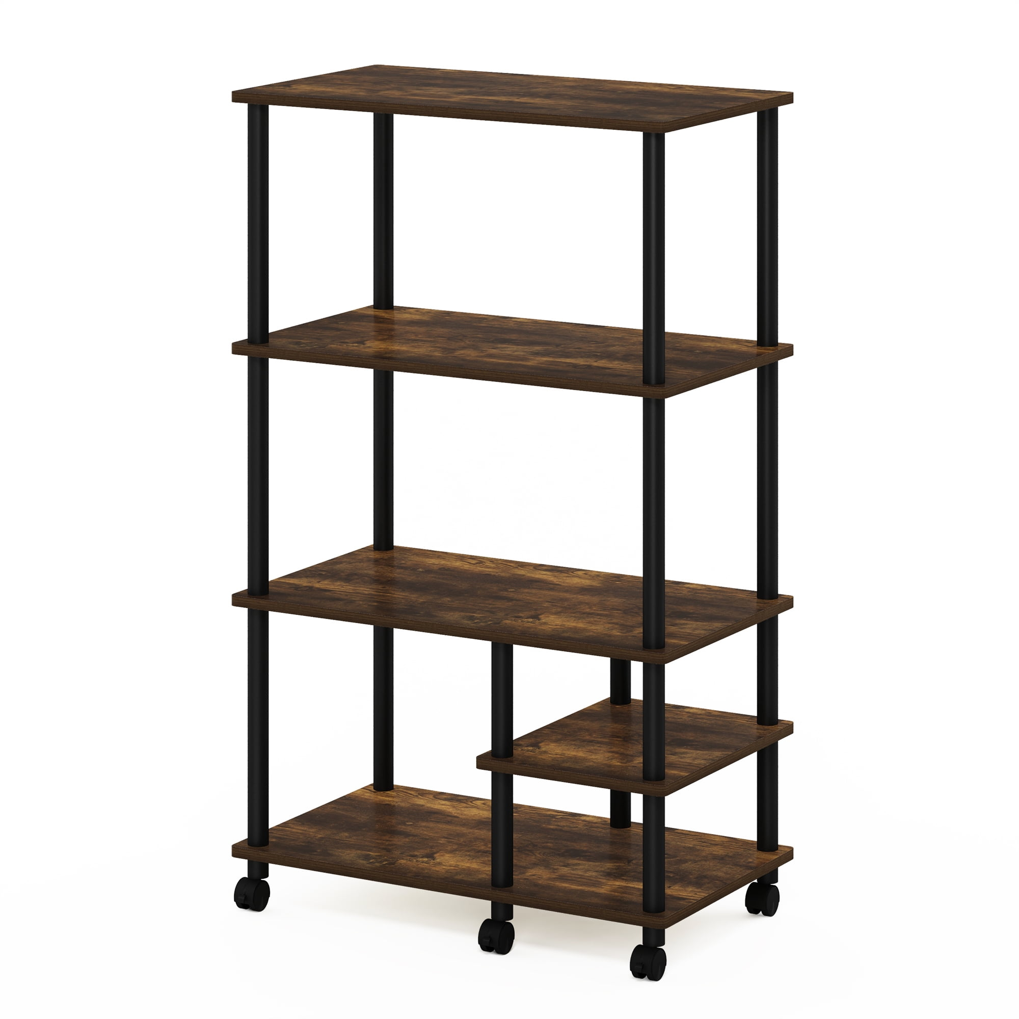 Furinno Turn-N-Tube 4-Tier Toolless Multipurpose Printer Stand Display Storage Shelf with Wheels, Amber Pine/Black