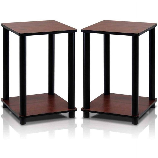 Furinno Turn-N-Tube Haydn End Table, Dark Cherry/Black, Set of 2