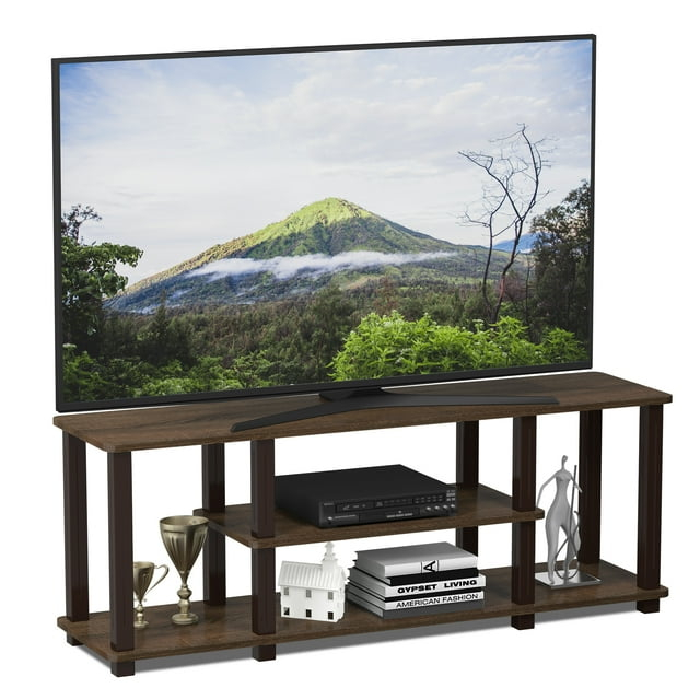 Furinno Turn-S-Tube No Tools 3D 3-Tier Entertainment TV Stands with Square Tube, Walnut/Brown, 18027WN/BR