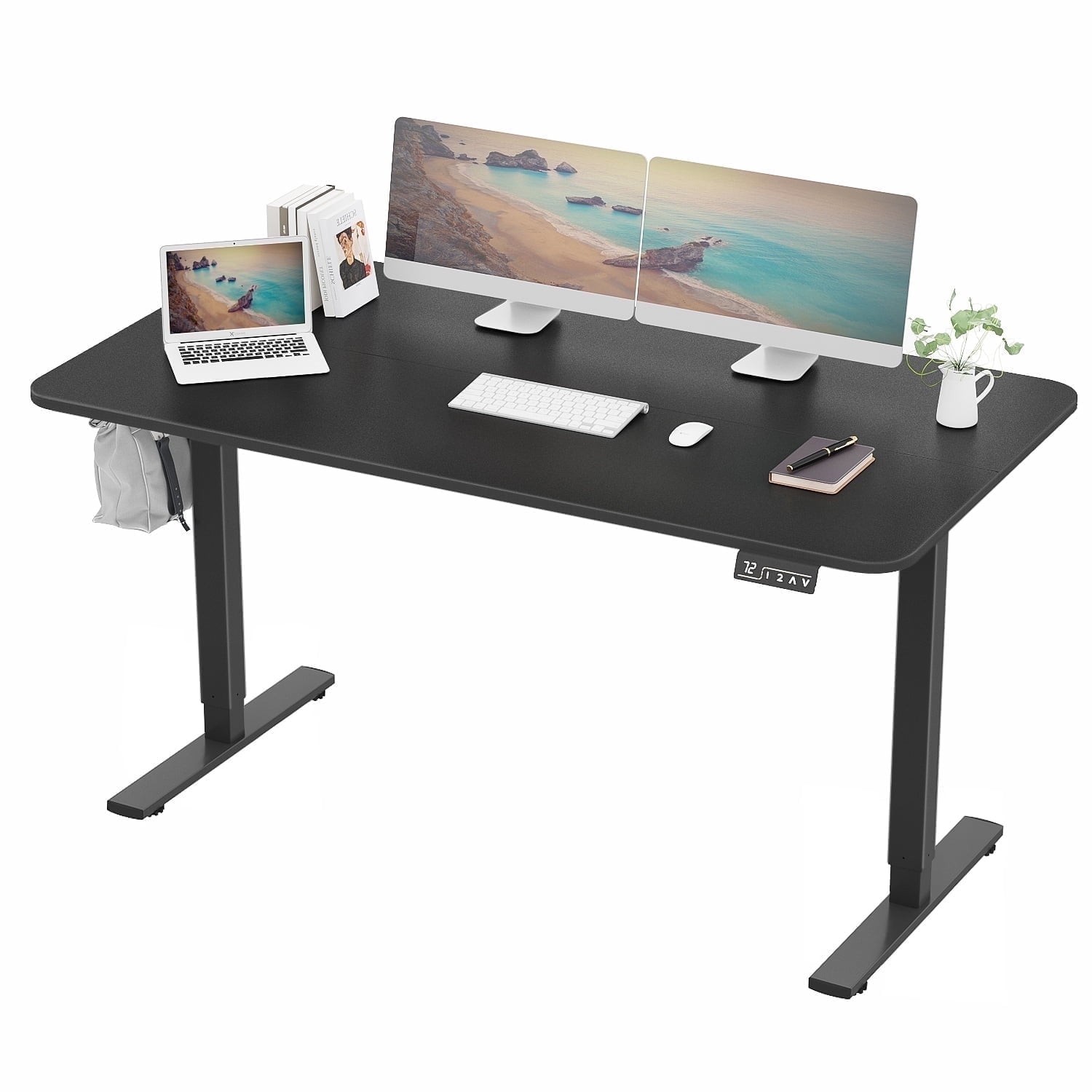 Electric Height Adjustable Standing Desk Large 55 x 24 Inches Sit Stand Up Desk Home Office Computer Desk Memory Preset with T-Shaped Metal Bracket, Black