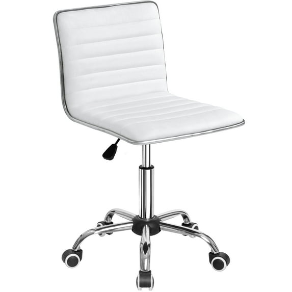 Furmax Leather Swivel Office Chair - Mid Back Vanity Chair for Makeup Desk, Armless Ribbed Task Chair with Ergonomic Support (White)