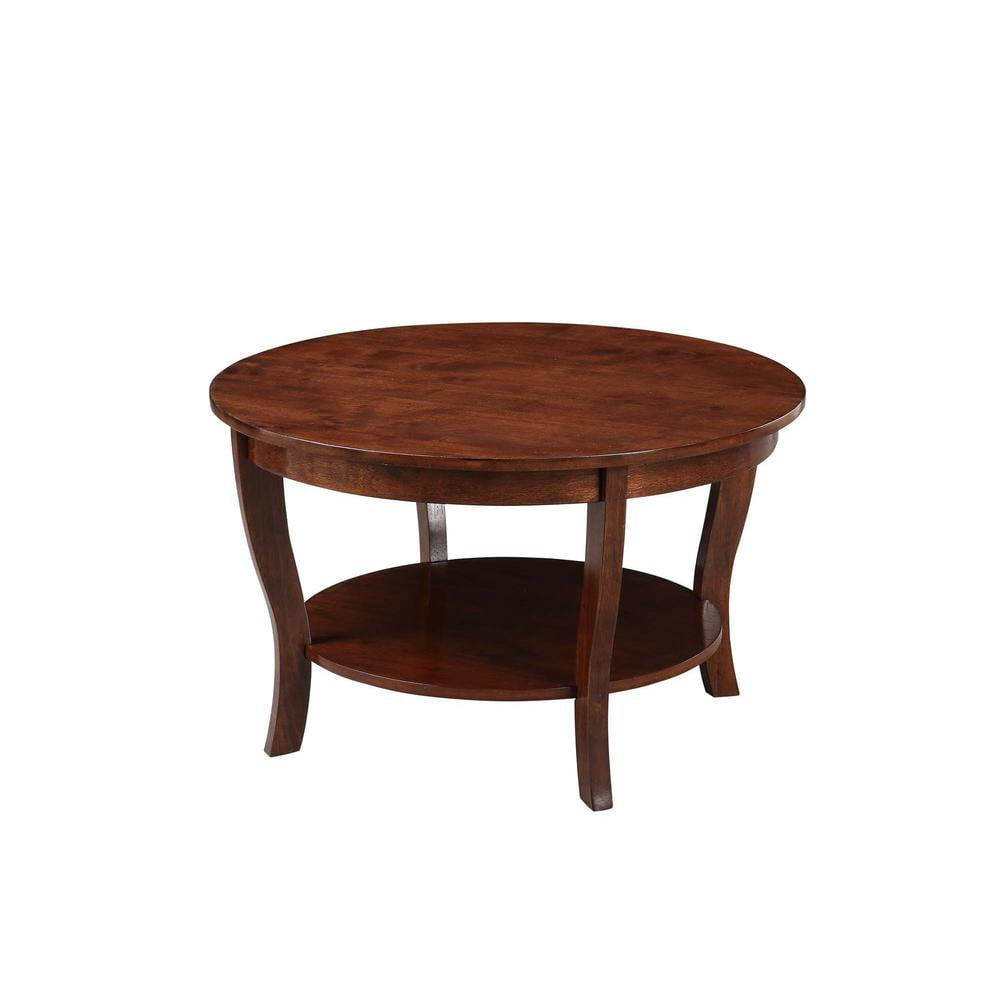 FurniFact Brown Round Coffee Table with Lower Shelf for Stylish Living Room Storage