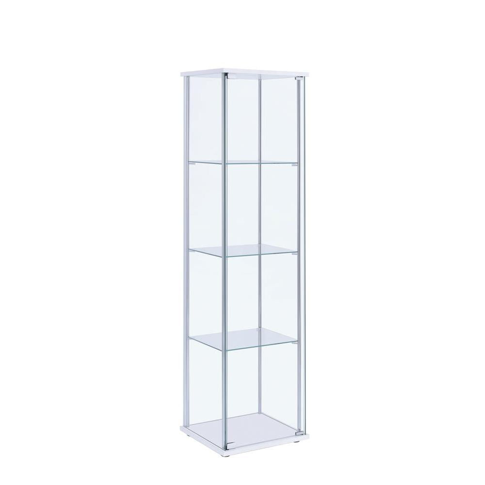 XilhXLy Rectangular 4-Shelf Clear Curio Cabinet, 63.75" H x 14.25" W x 16.75" D, White, Chrome, 951072