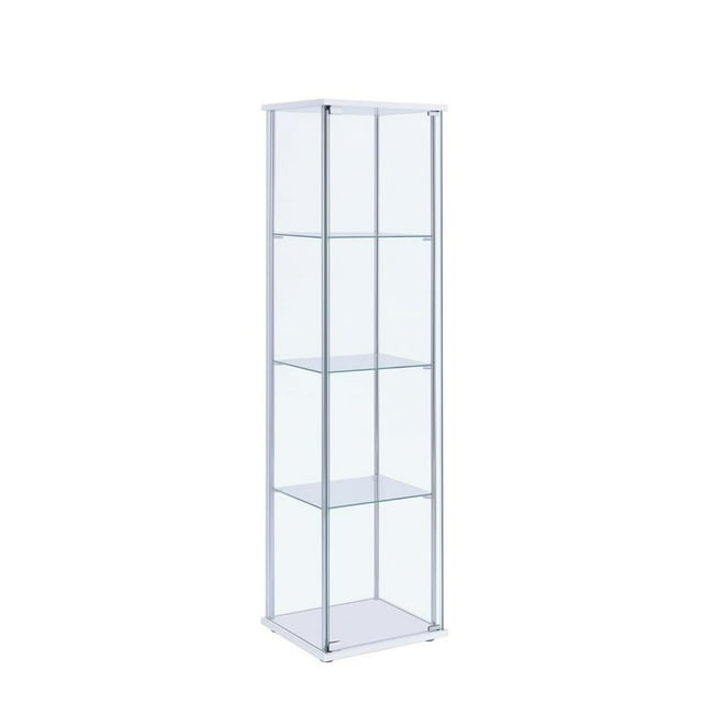XilhXLy Rectangular 4-Shelf Clear Curio Cabinet, 63.75" H x 14.25" W x 16.75" D, White, Chrome, 951072
