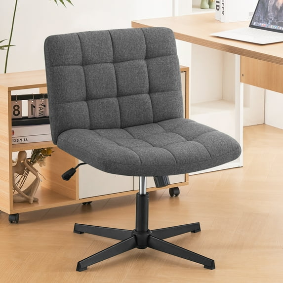 Furniliving Home Office Desk Chair with Wheels,Criss Cross Legged Wide Chair Armless Height Adjustable Chair with Mid Back Swivel Accent Vanity Chairs,Linen-Beige