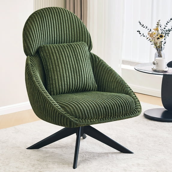 Furniliving Swivel Accent Chair with Pillow Corduroy Comfy Lounge Chair Lazy Chair for Living Room/Bedroom, Green