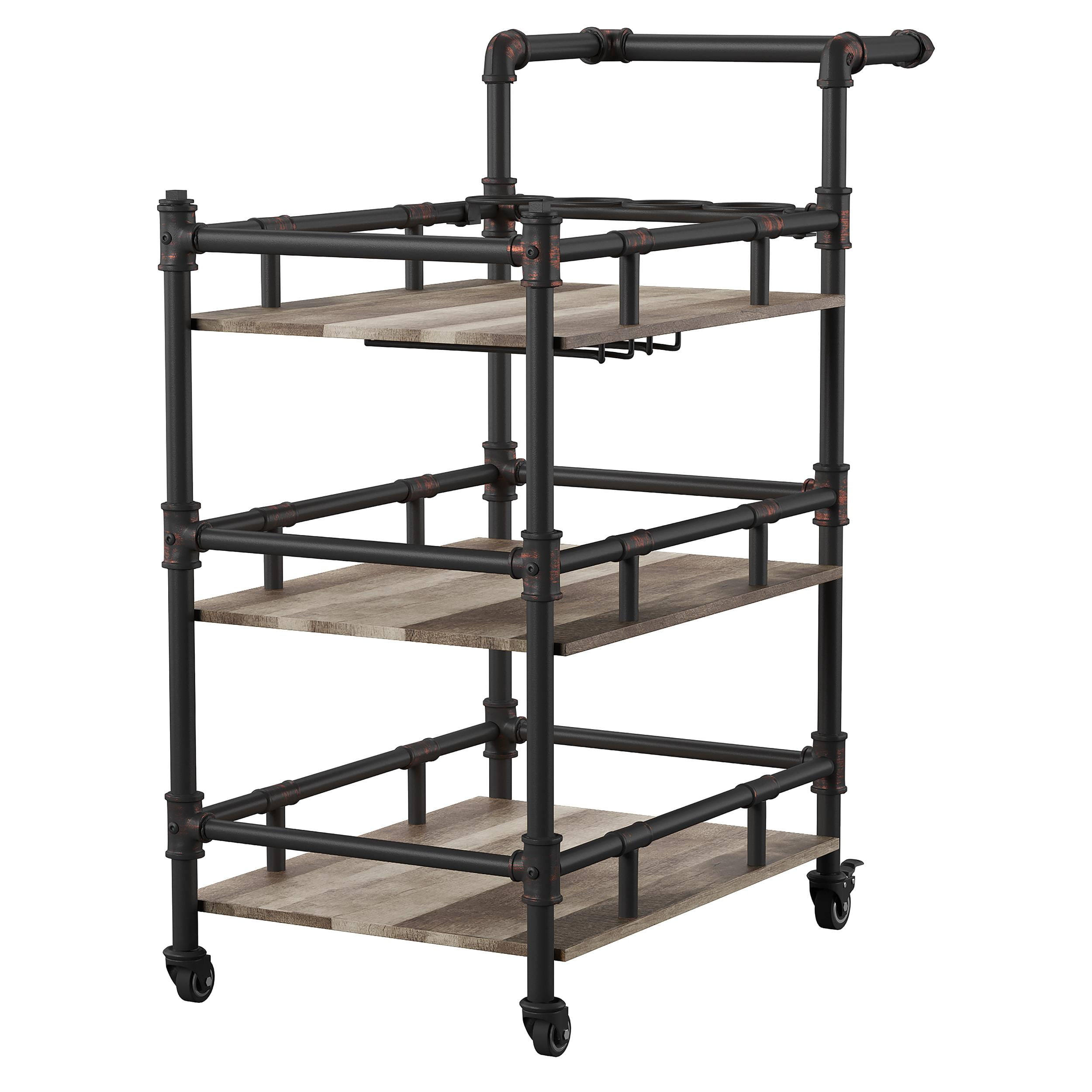 Furniture of America Byson Industrial Metal Bar Cart in Sand Black