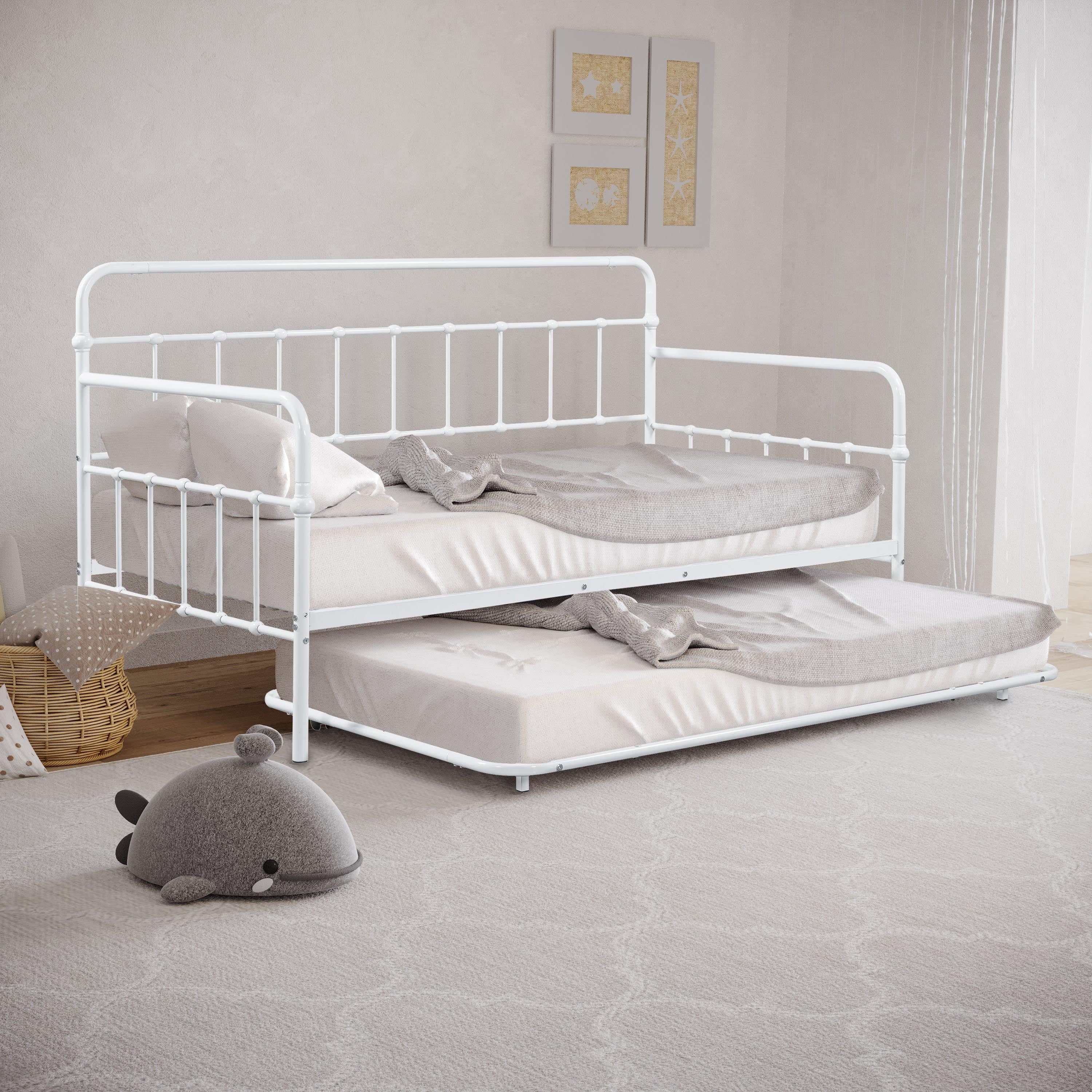 Furniture of America Choste Metal 2-Piece Twin Daybed with Trundle Set up to 200 lbs, White