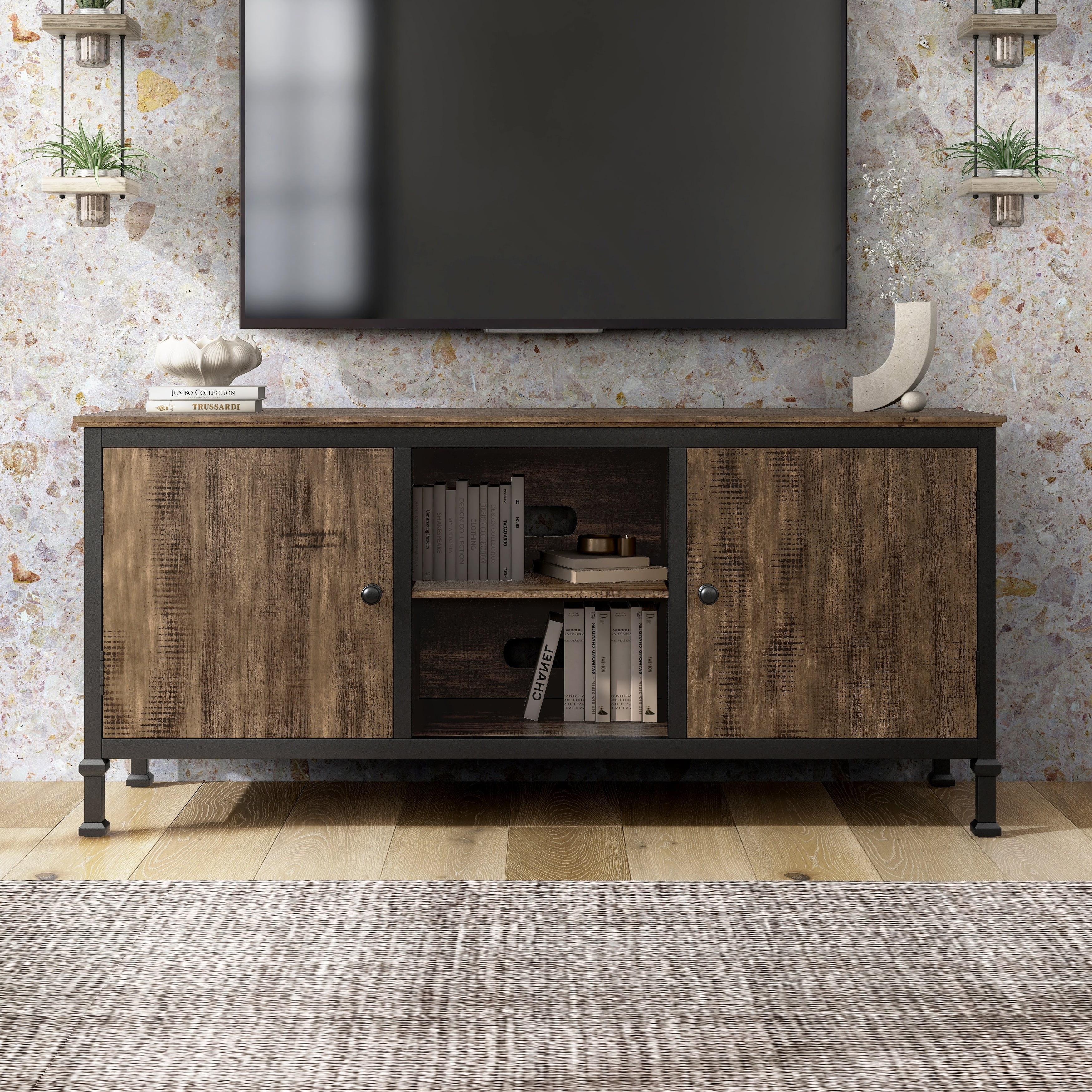 Furniture of America Dele Rustic Oak 60-inch Wood Multi-functional Storage TV Console by