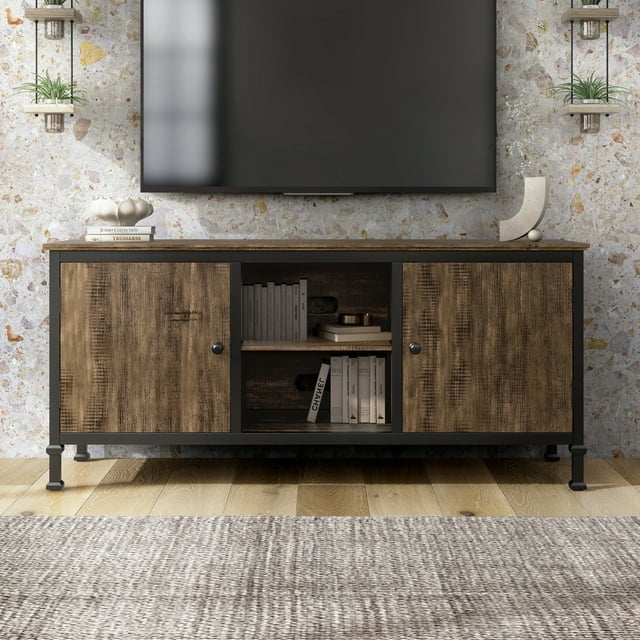 Furniture of America Dele Rustic Oak 60-inch Wood Multi-functional Storage TV Console by