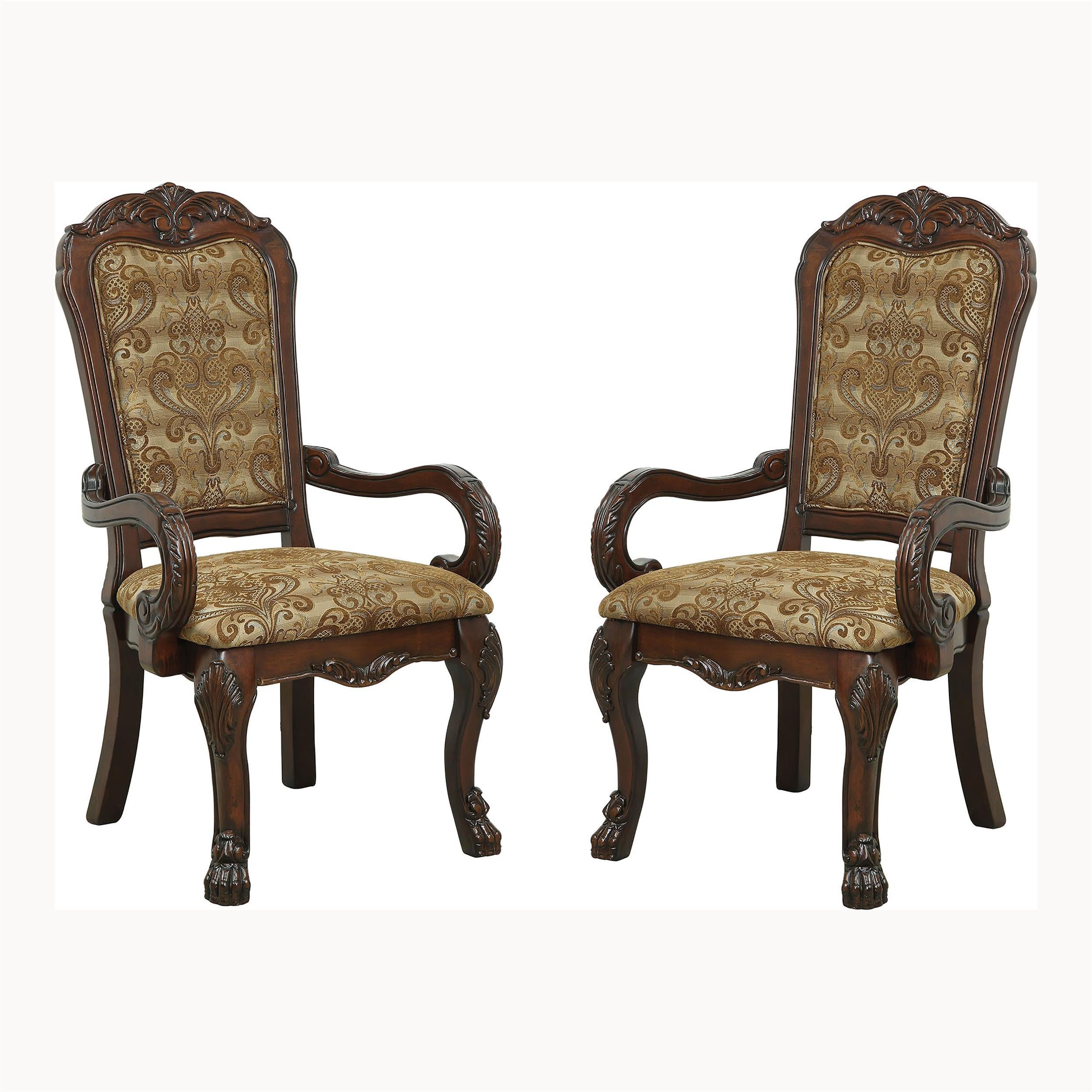 Furniture of America Douglas Fabric Padded Dining Arm Chair in Cherry (Set of 2)