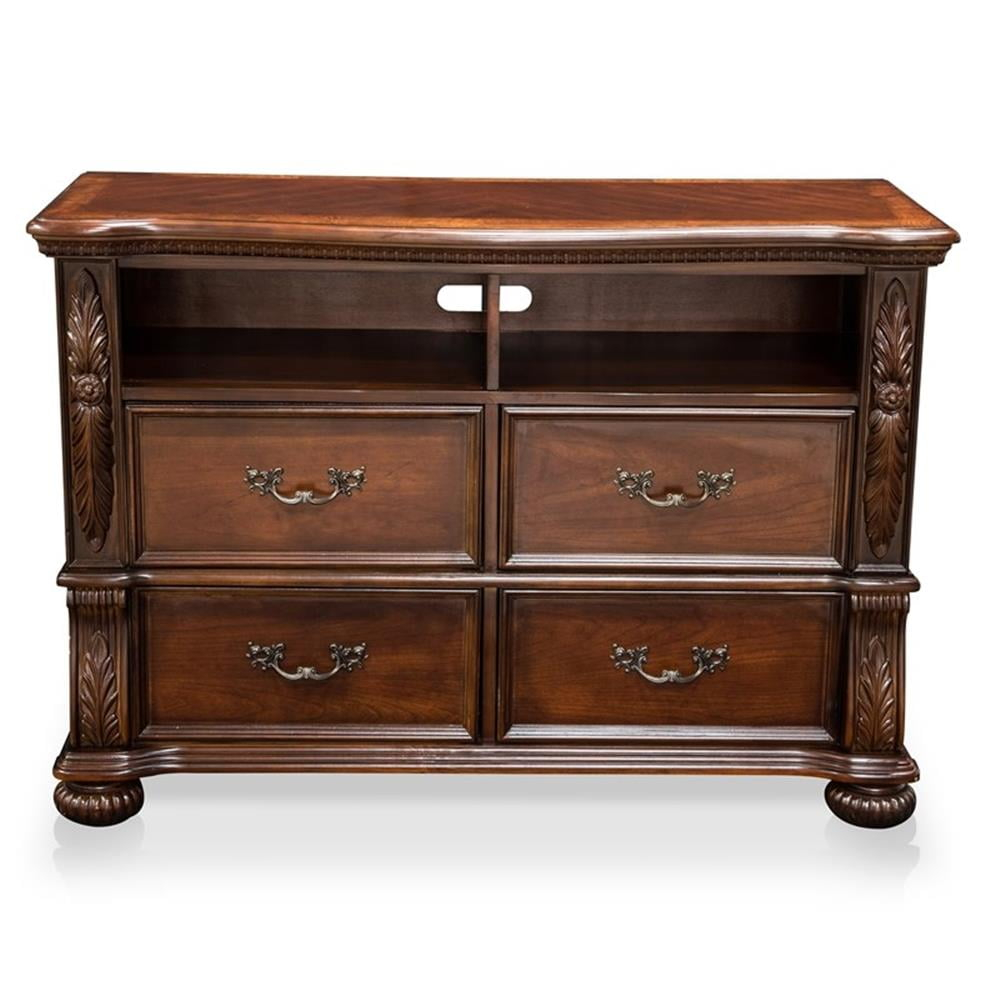 Furniture of America Eleo Traditional Wood 4-Drawer Media Chest in Brown Cherry