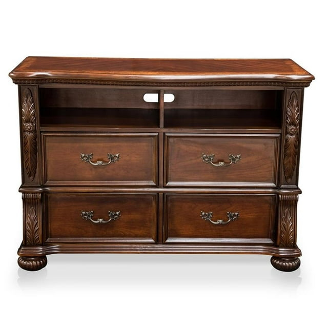 Furniture of America Eleo Traditional Wood 4-Drawer Media Chest in Brown Cherry