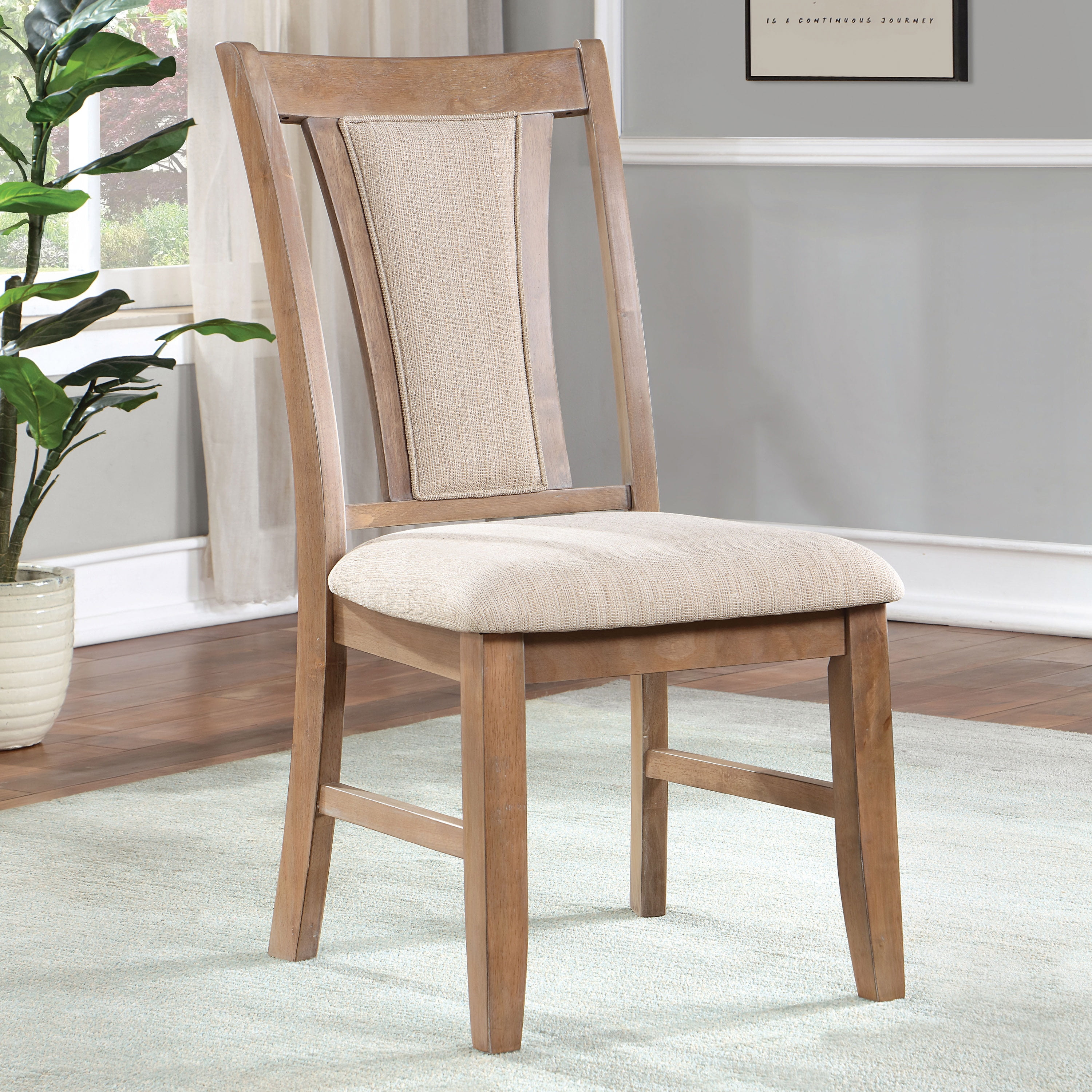 Furniture of America Hadar Fabric Queen Anne Natural Tone and Beige Side Chairs (Set of 2)