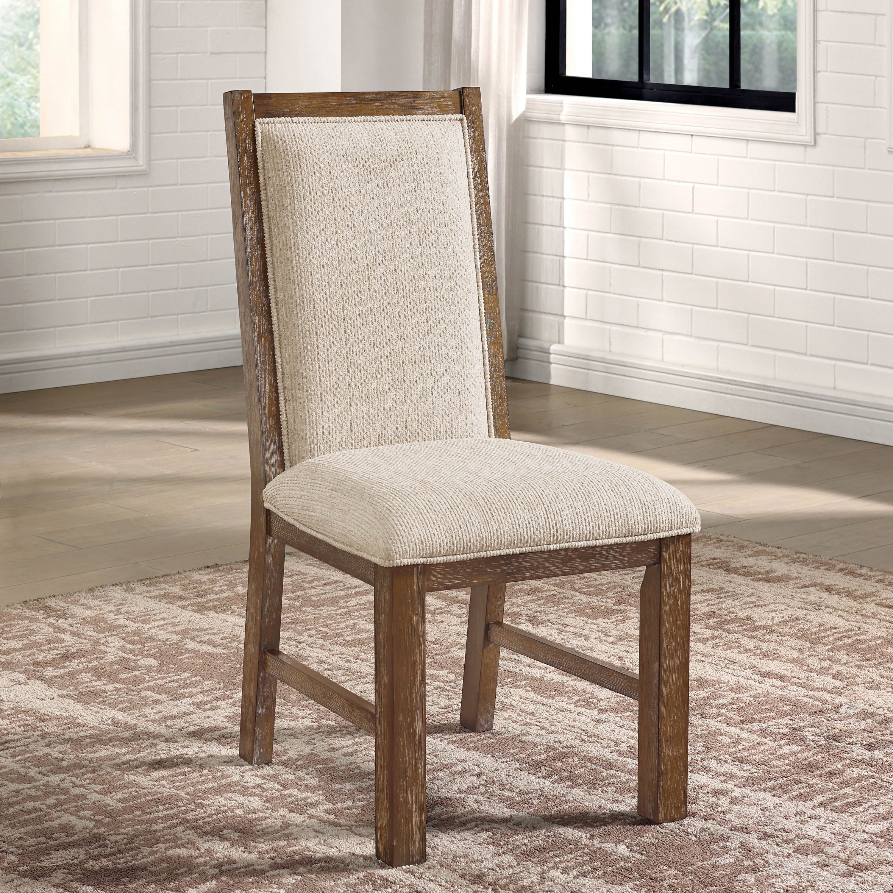 Furniture of America Hefer Transitional Fabric Indoor Side Chairs, Rustic Oak and Beige (Set of 2)