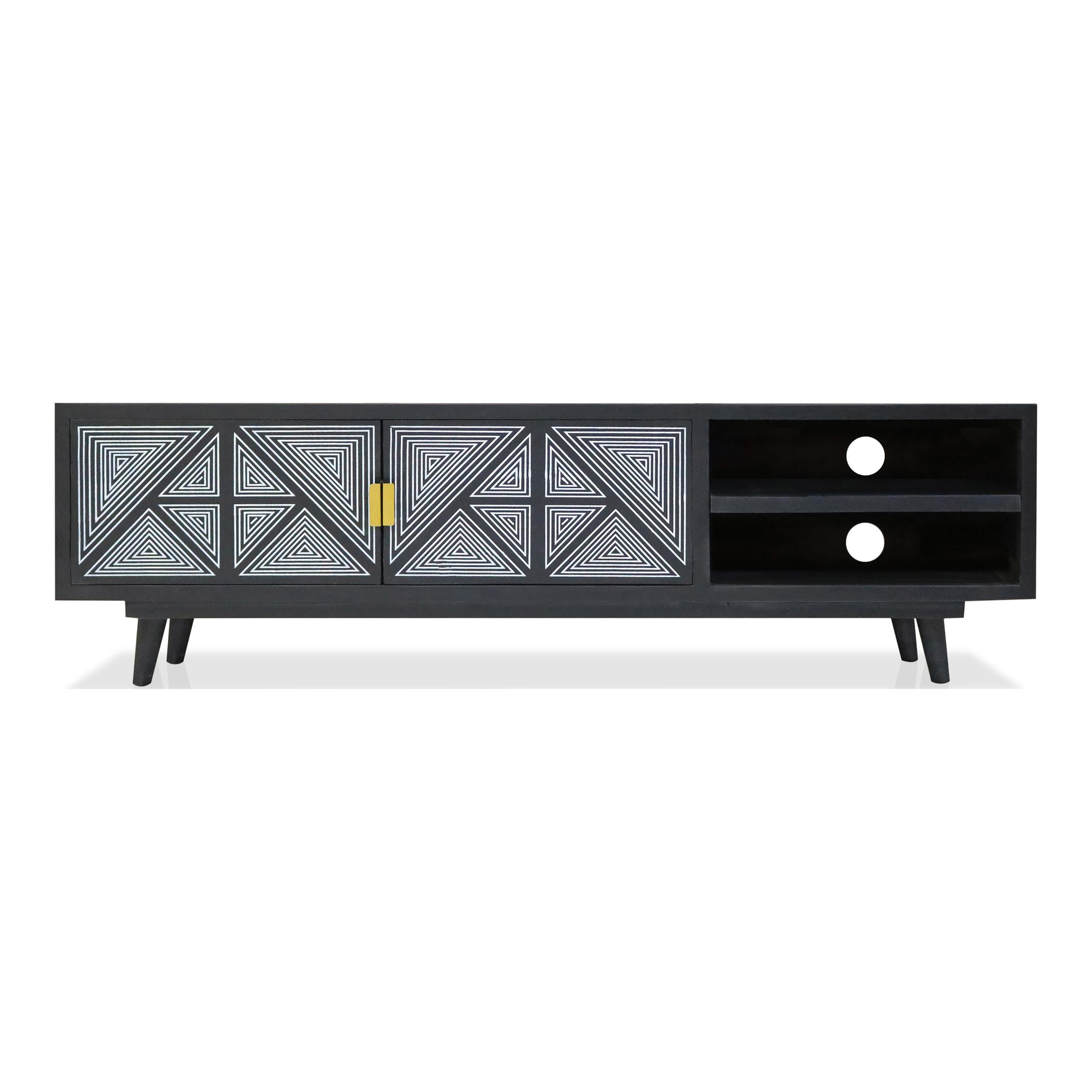 Furniture of America Kanan Art Deco Solid Wood 2-Door TV Stand in Black