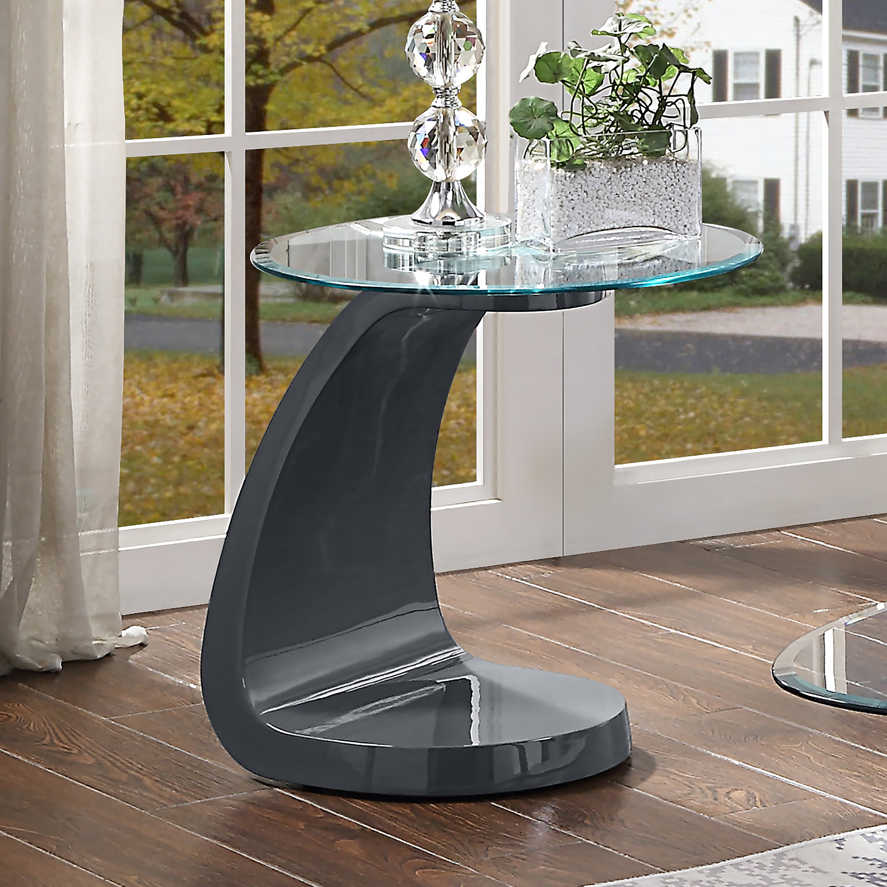 Furniture of America Maore Glass Top End Table, Gray