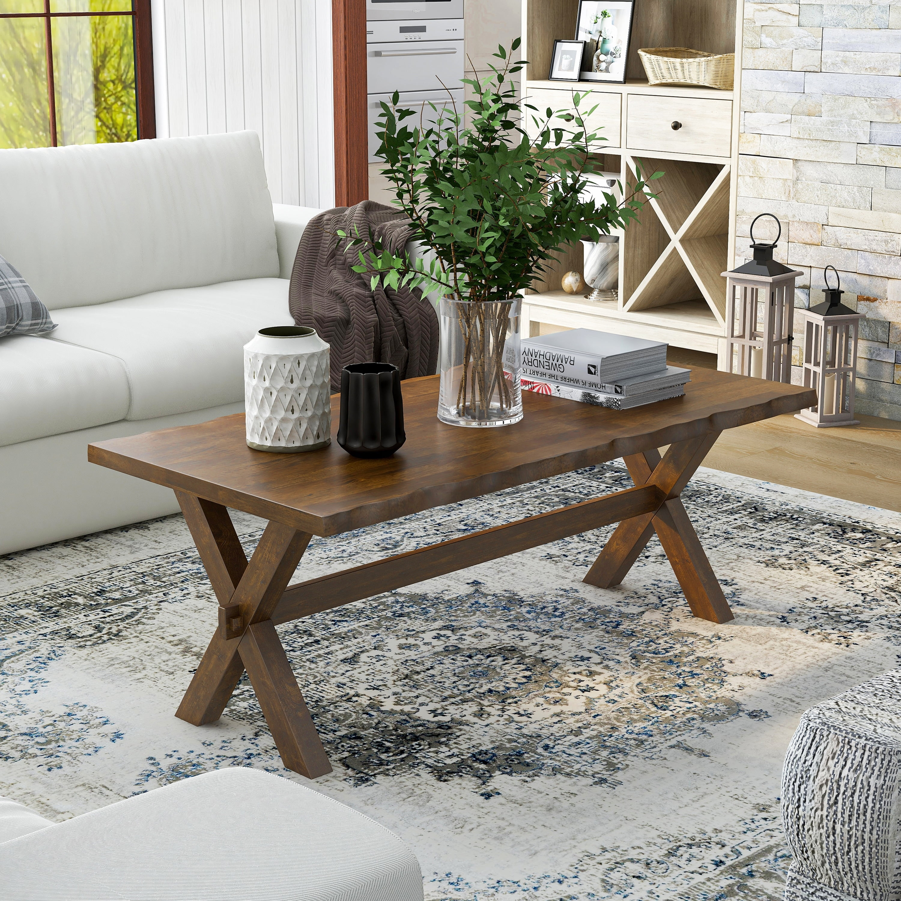Furniture of America Mav Transitional Walnut 47-inch Solid Wood Coffee Table by