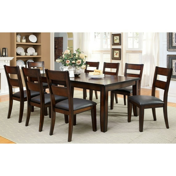 Furniture of America Paur Transitional Cherry Wood 9-Piece Dining Table Set by