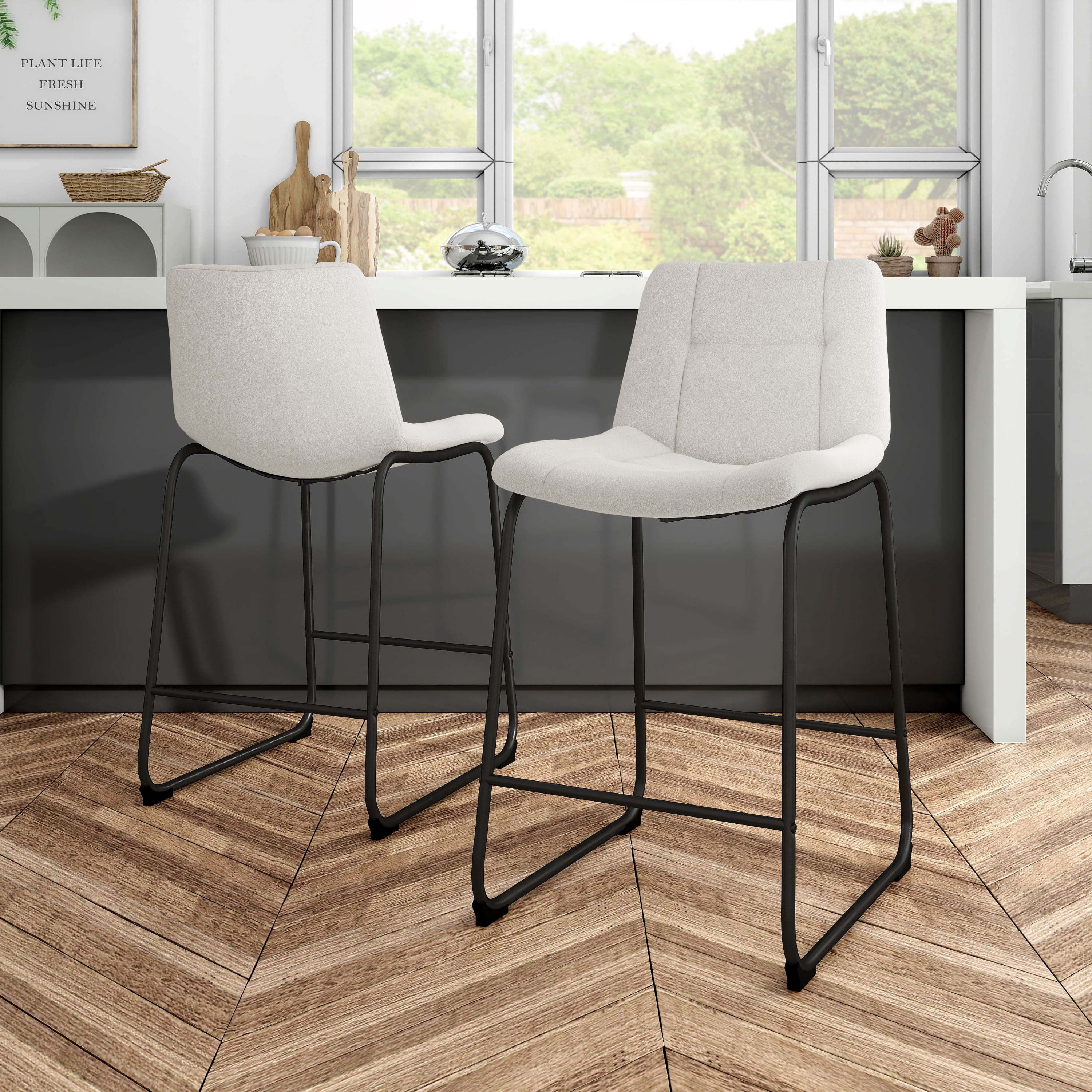 Furniture of America Perri Modern Chenille Counter Height Dining Chairs, White (Set of 2)