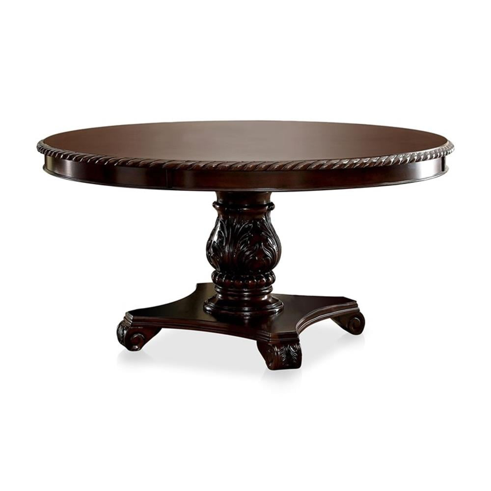 Furniture of America Ramsaran Wood Pedestal Dining Table in Brown Cherry