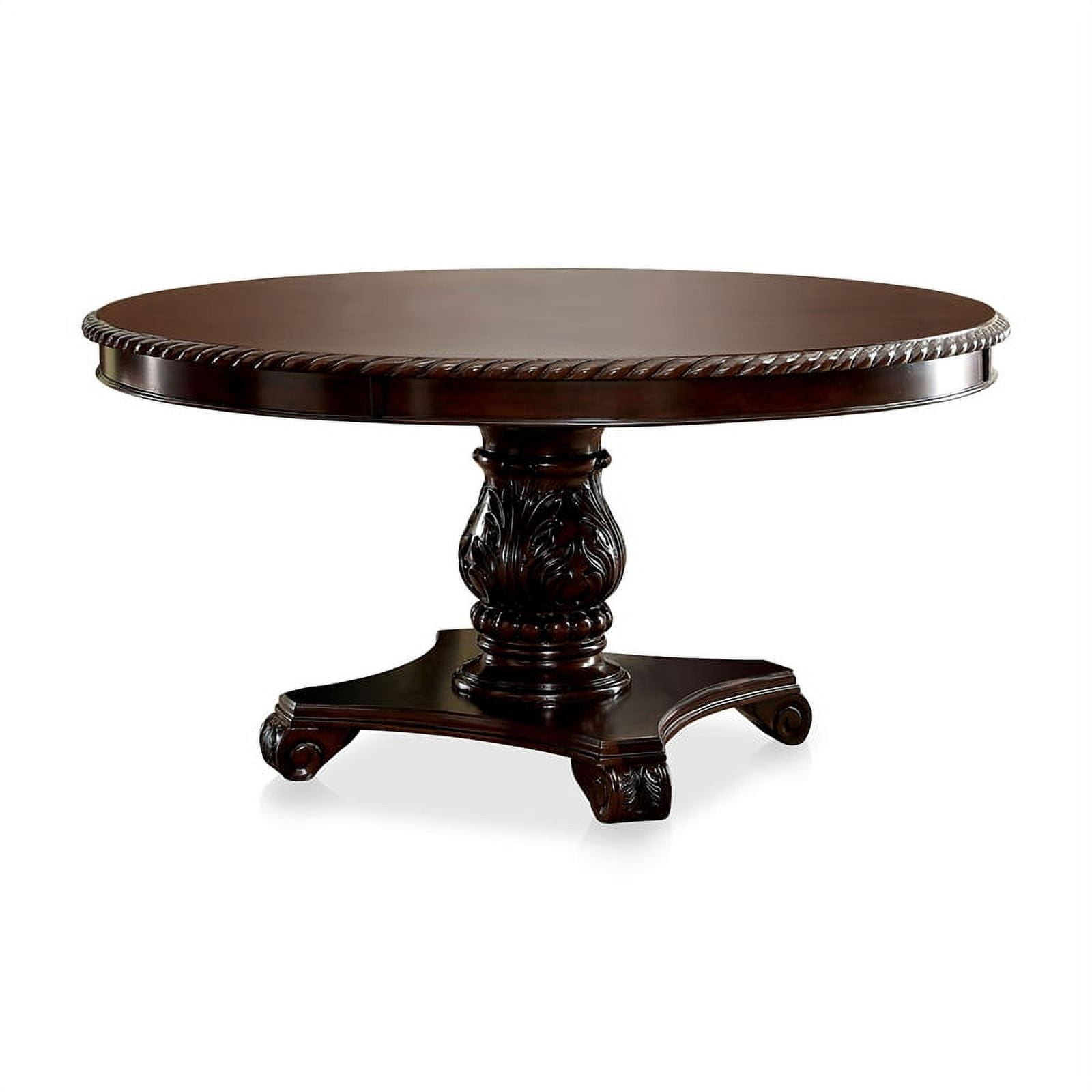 Furniture of America Ramsaran Wood Pedestal Dining Table in Brown Cherry