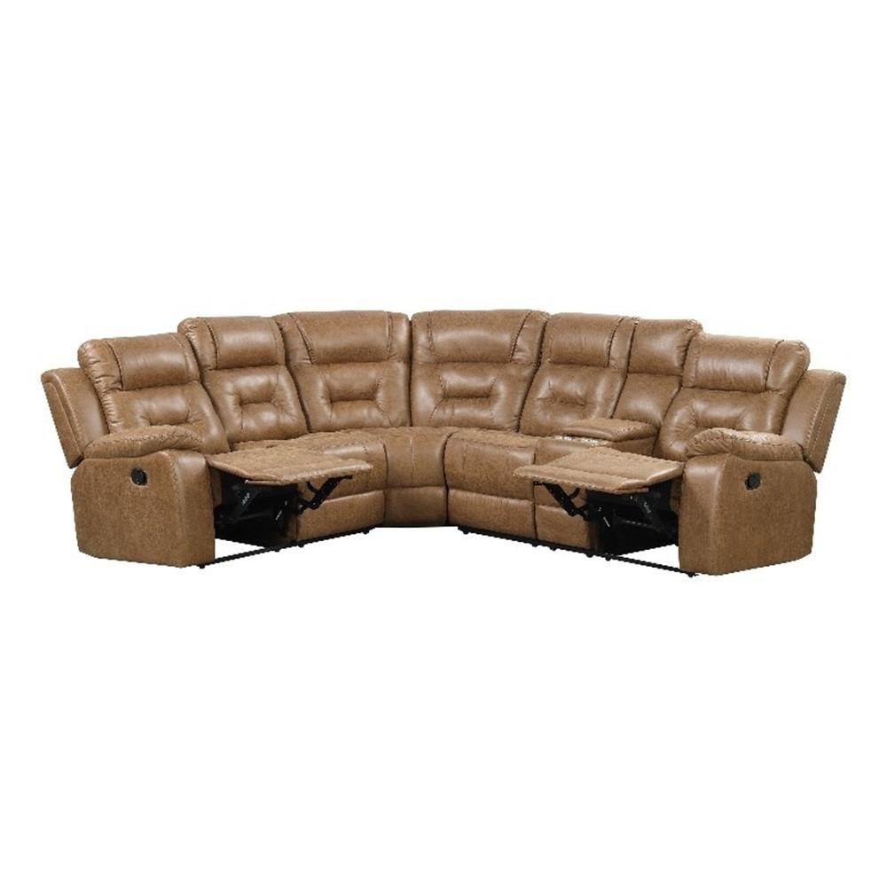 Furniture of America Ranshell Faux Leather Storage Sectional with USBs in Brown