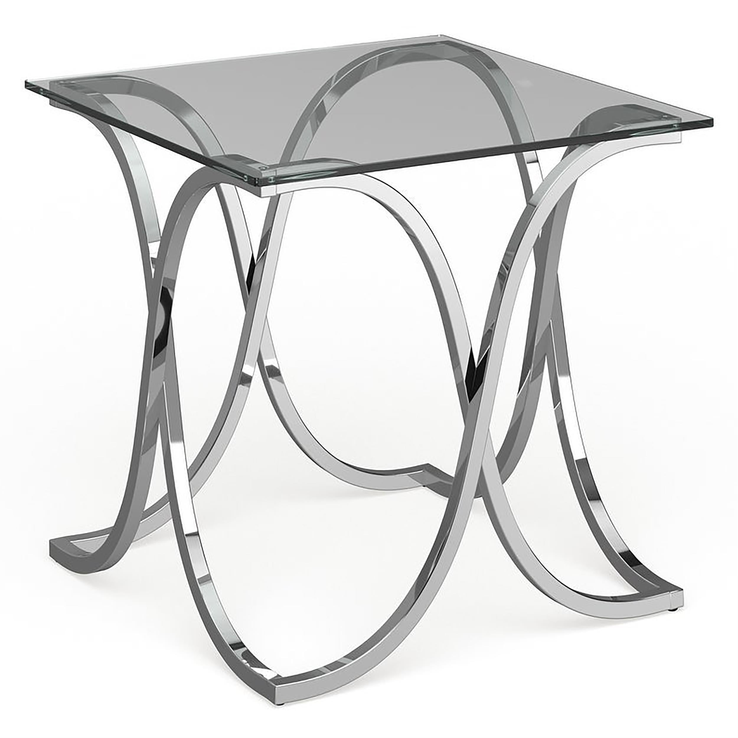 Furniture of America Sarif Contemporary Glass Top End Table in Chrome