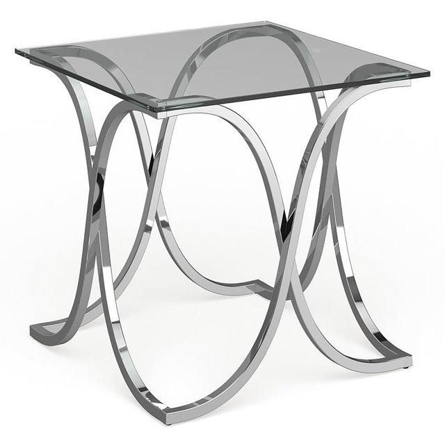 Furniture of America Sarif Contemporary Glass Top End Table in Chrome