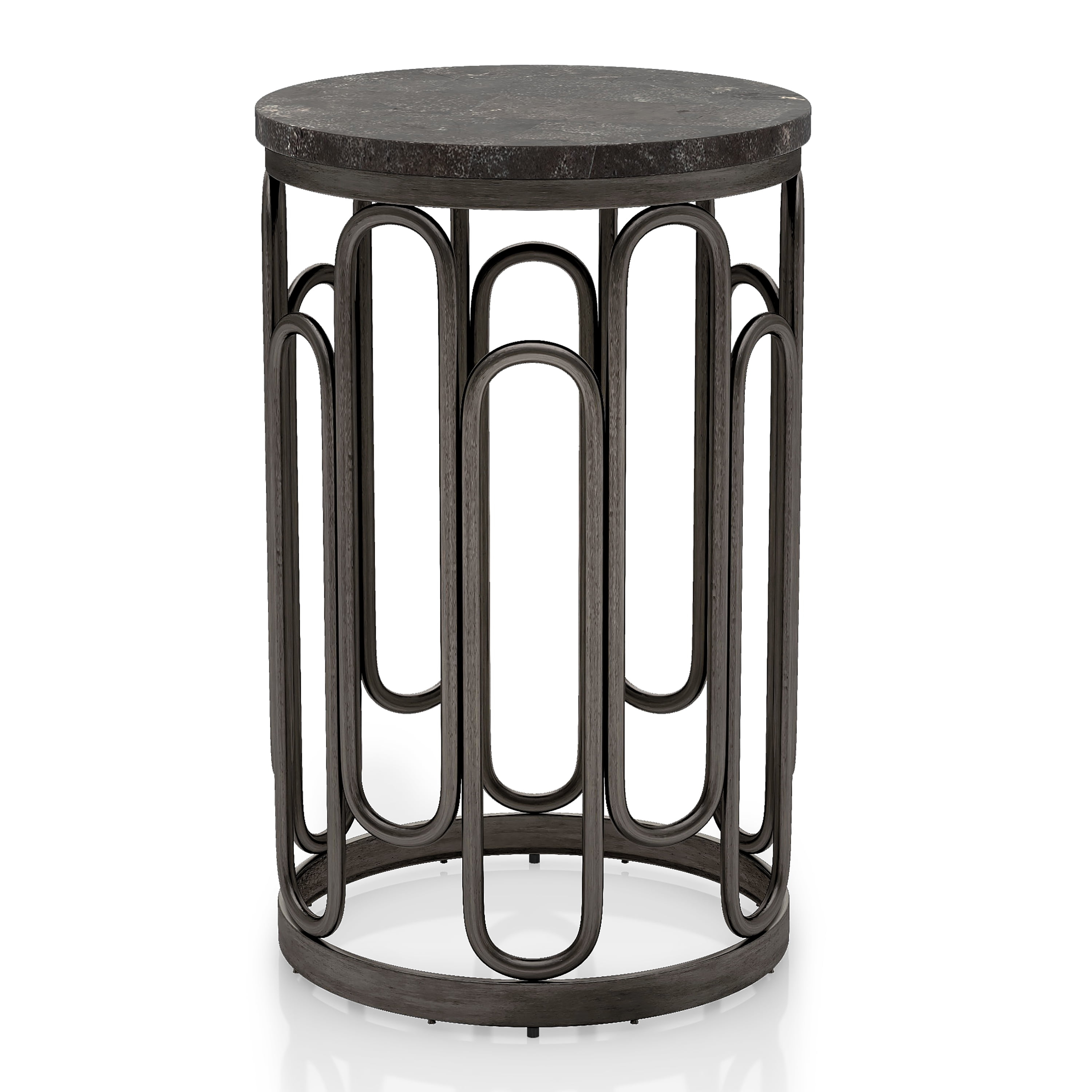 Furniture of America Saz Metal Stone Top Small End Table, Black