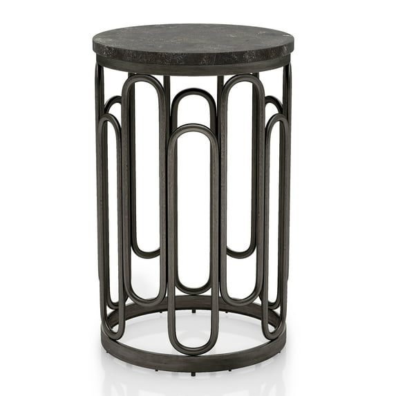 Furniture of America Saz Metal Stone Top Small End Table, Black