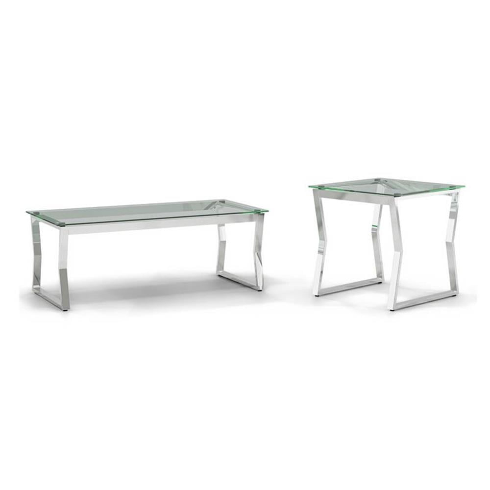 Furniture of America Syann Glass Top 2-Piece Coffee Table Set in Chrome