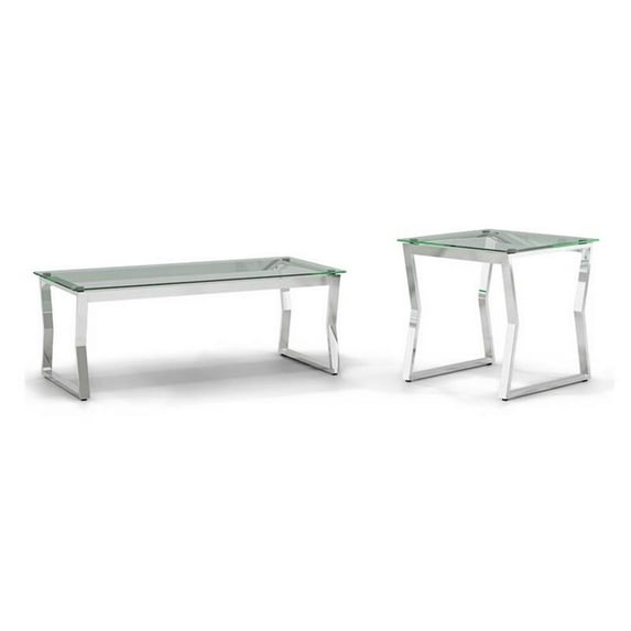 Furniture of America Syann Glass Top 2-Piece Coffee Table Set in Chrome