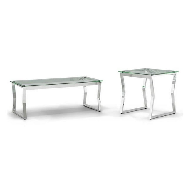 Furniture of America Syann Glass Top 2-Piece Coffee Table Set in Chrome