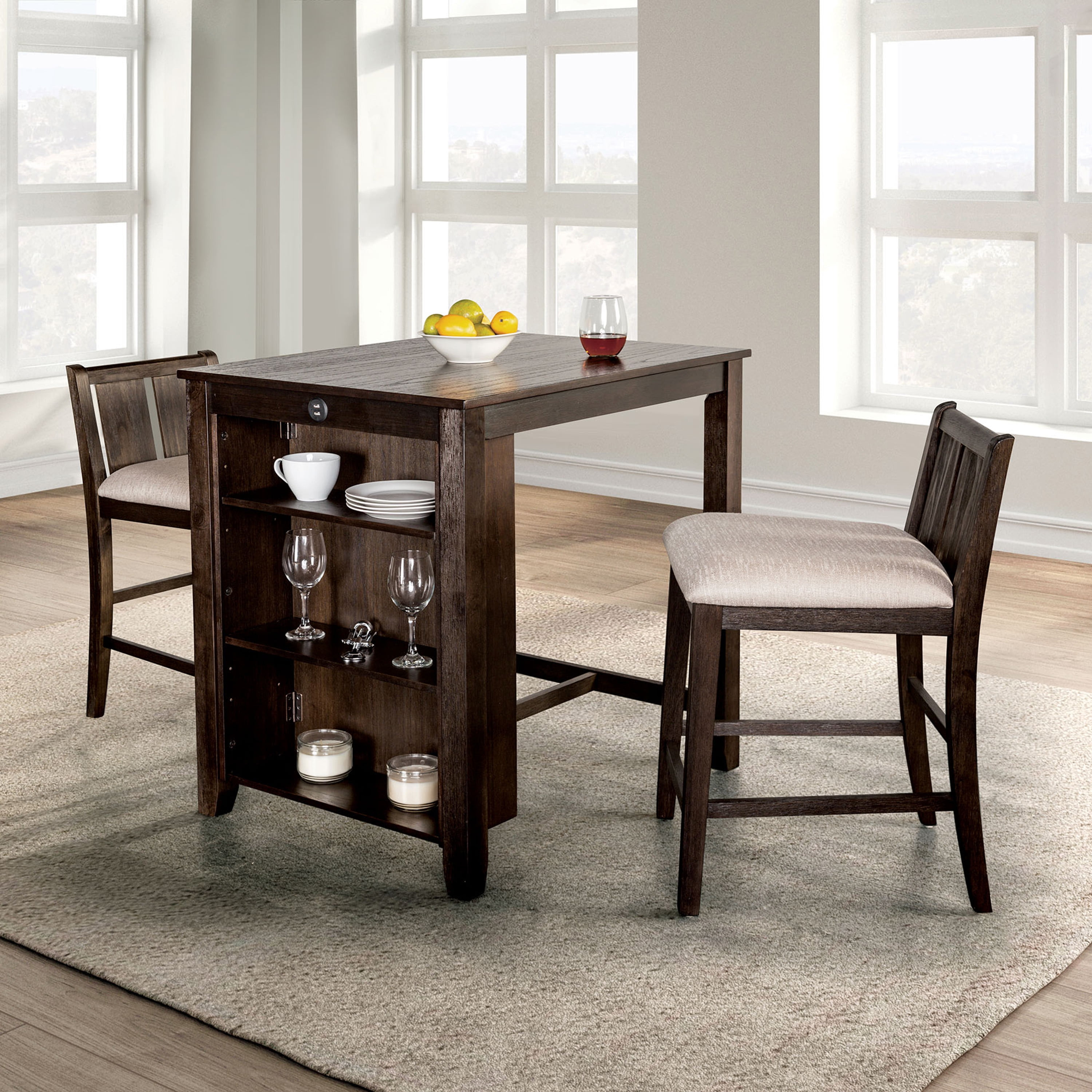 Furniture of America Tate 3-Piece Solid Wood Counter Height Dining Table Set, Dark Cherry