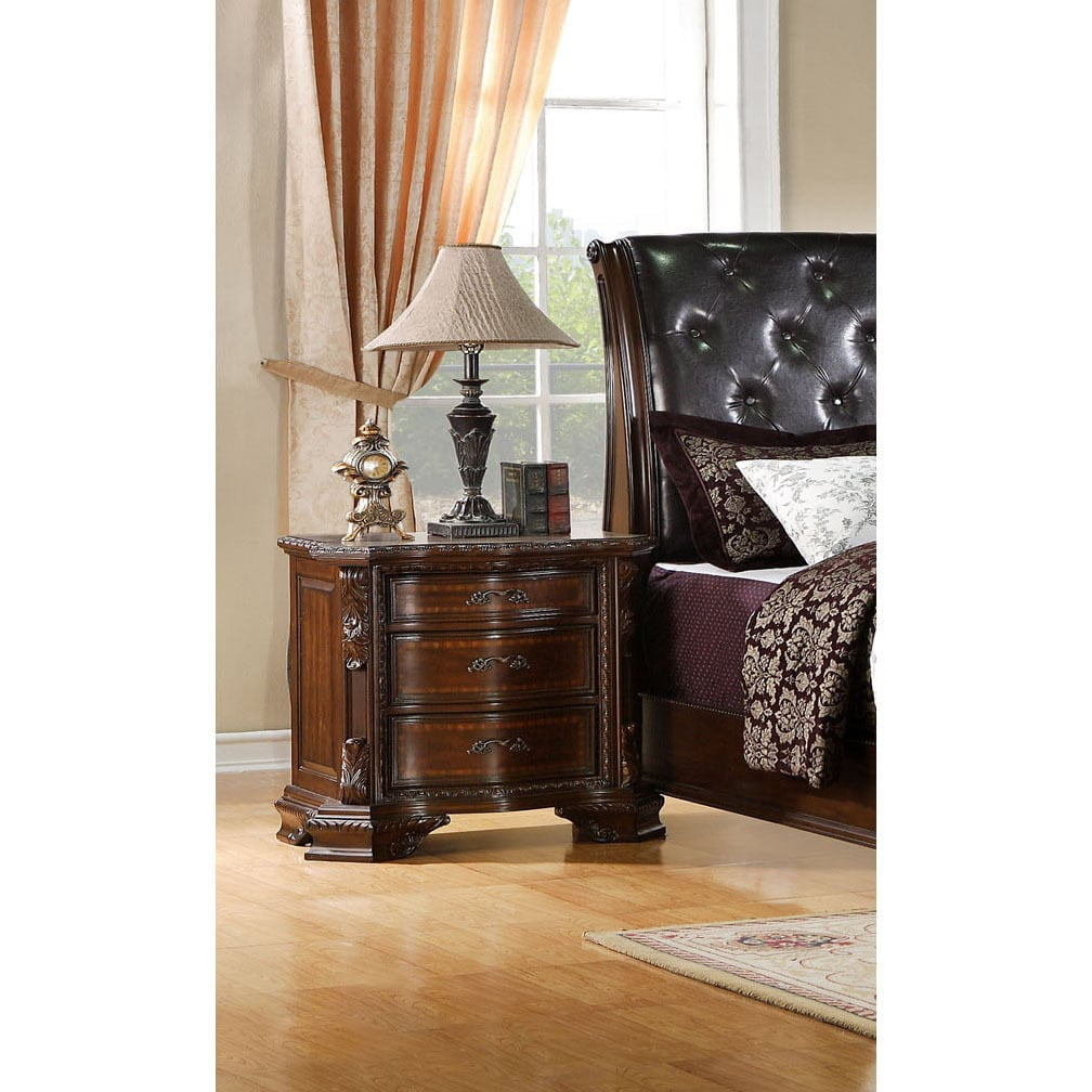 Furniture of America Vace Traditional Walnut Wood 3-Drawer Nightstand by