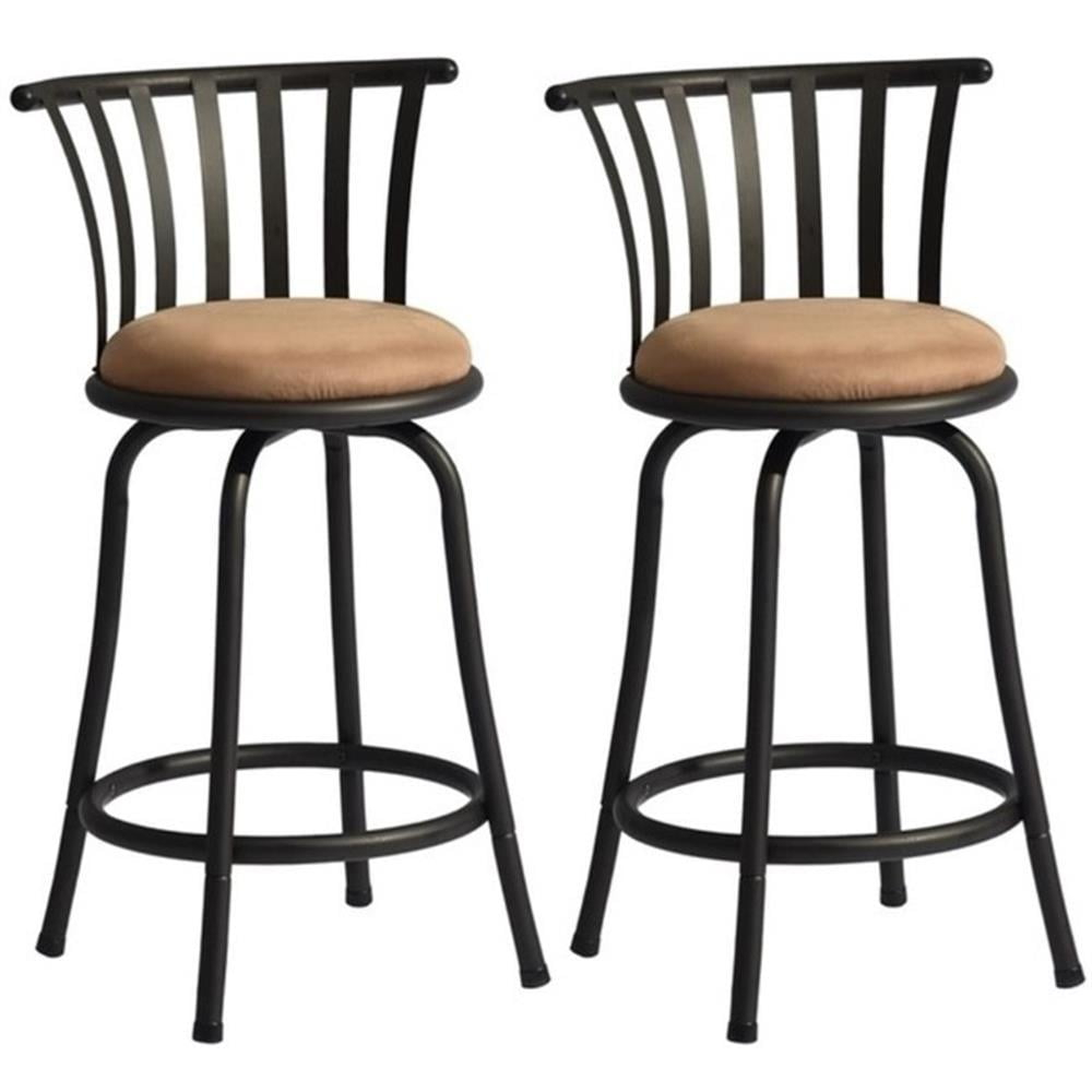 FurnitureR Brown Velvet 24'' Counter Stool Swivel High Back Barstools(Set of 2)