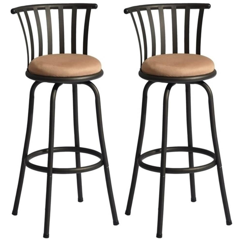 Camel Brown Metal Swivel Bar Stool with Microsuede Seat