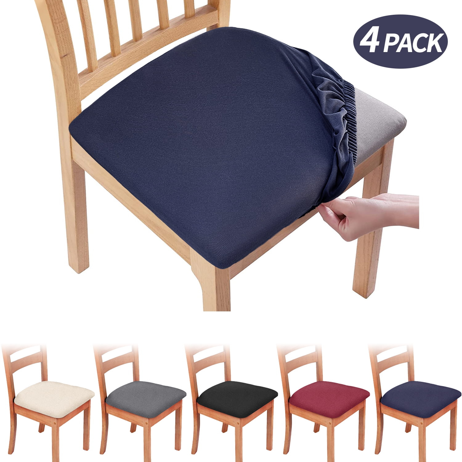 Furrygo Washable 4 Pieces Polyester Dining Chair Slipcovers, Navy