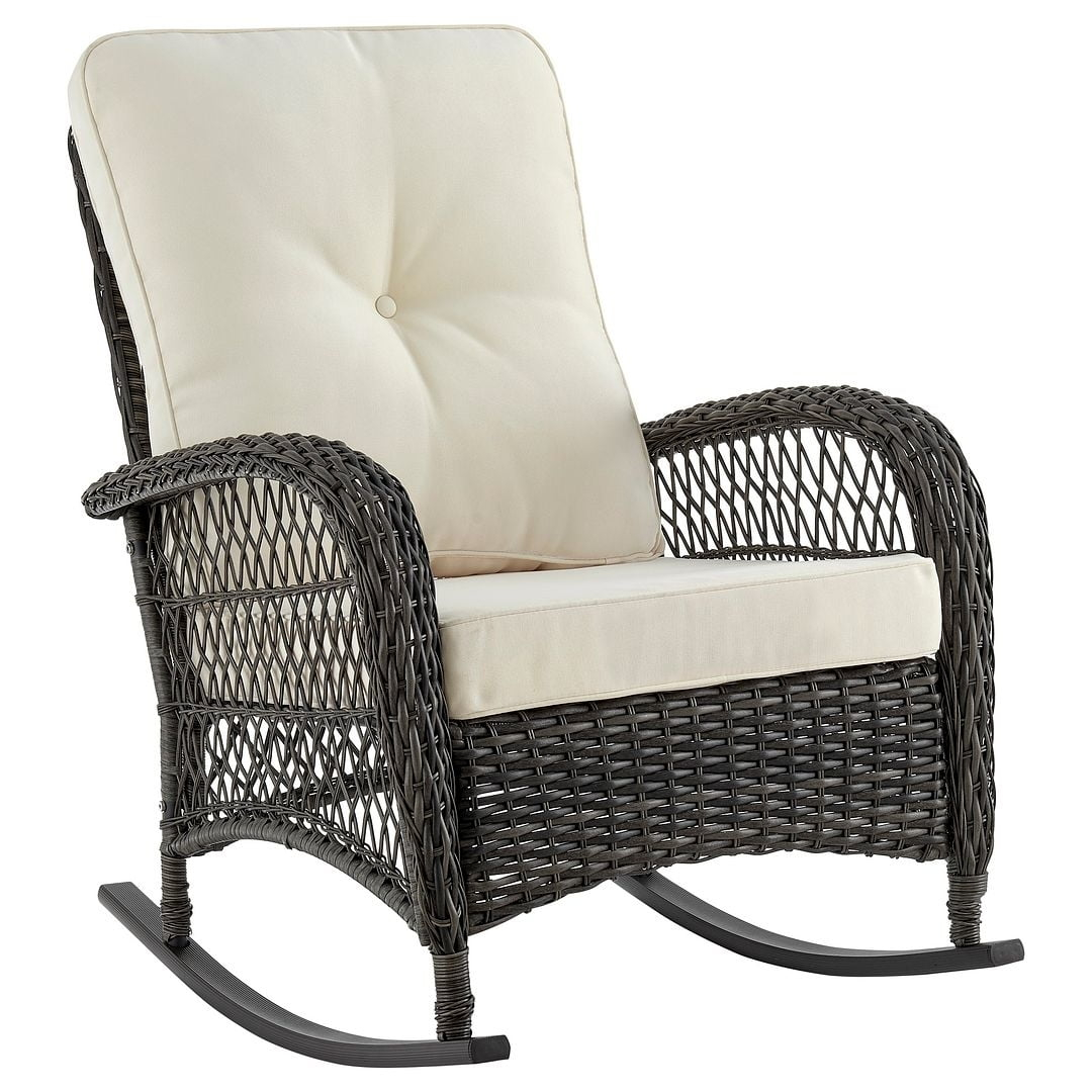 Furttuo Steel Rattan Outdoor Rocking Chair with Cushions