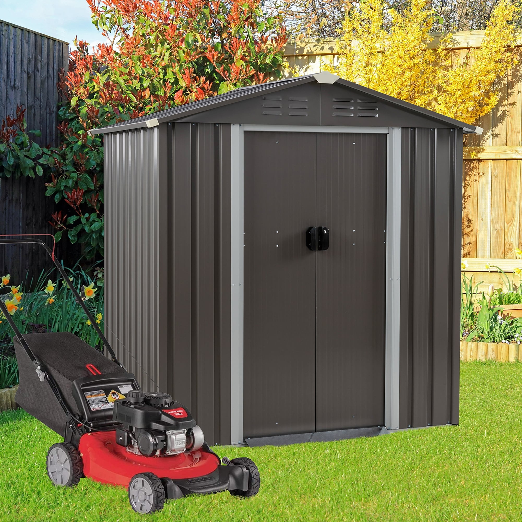 Futzca  6 x 4 x 6 FT Outdoor Metal Tool Shed Clearance with Lockable Door, Waterproof (Grey) - N/A 6x4x6 FT /Grey