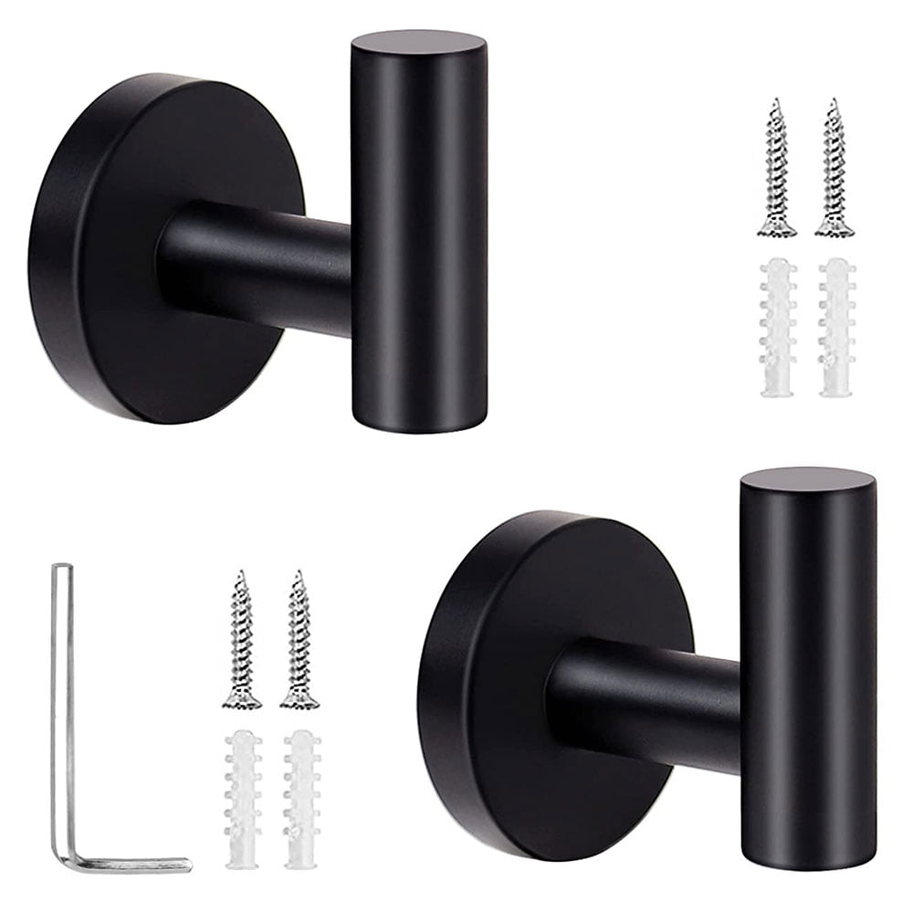 Fyrome 2 Pack Matte Bath Robe Towel Hooks for Bathroom Kitchen, Stainless Steel Hanging Wall Hooks- Black
