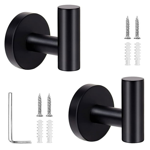 Fyrome 2 Pack Matte Bath Robe Towel Hooks for Bathroom Kitchen, Stainless Steel Hanging Wall Hooks- Black