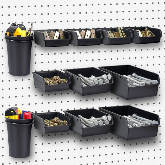 G.Core 12-Pack Pegboard Bins & Cups with Hooks, Plastic Peg Board Accessories for Organizing Tools