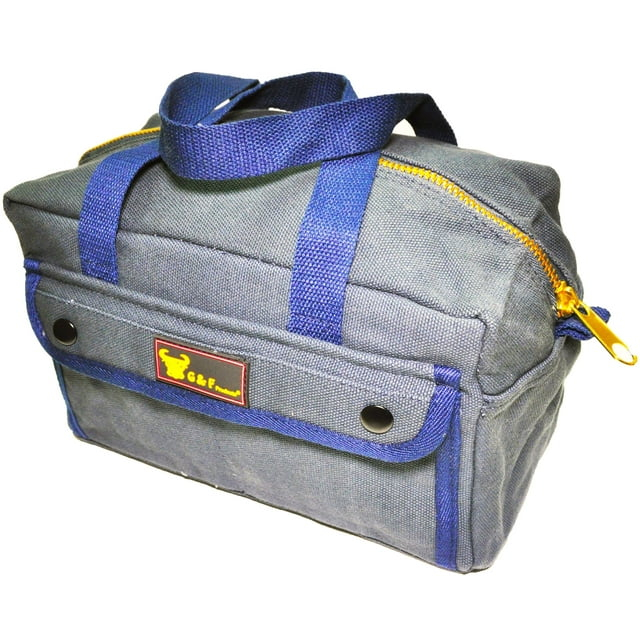 G & F Products New Tool Bag, Mechanics Style, Brass Zipper, Side Pockets, Grey, 11 Inch Long, 1 Pack