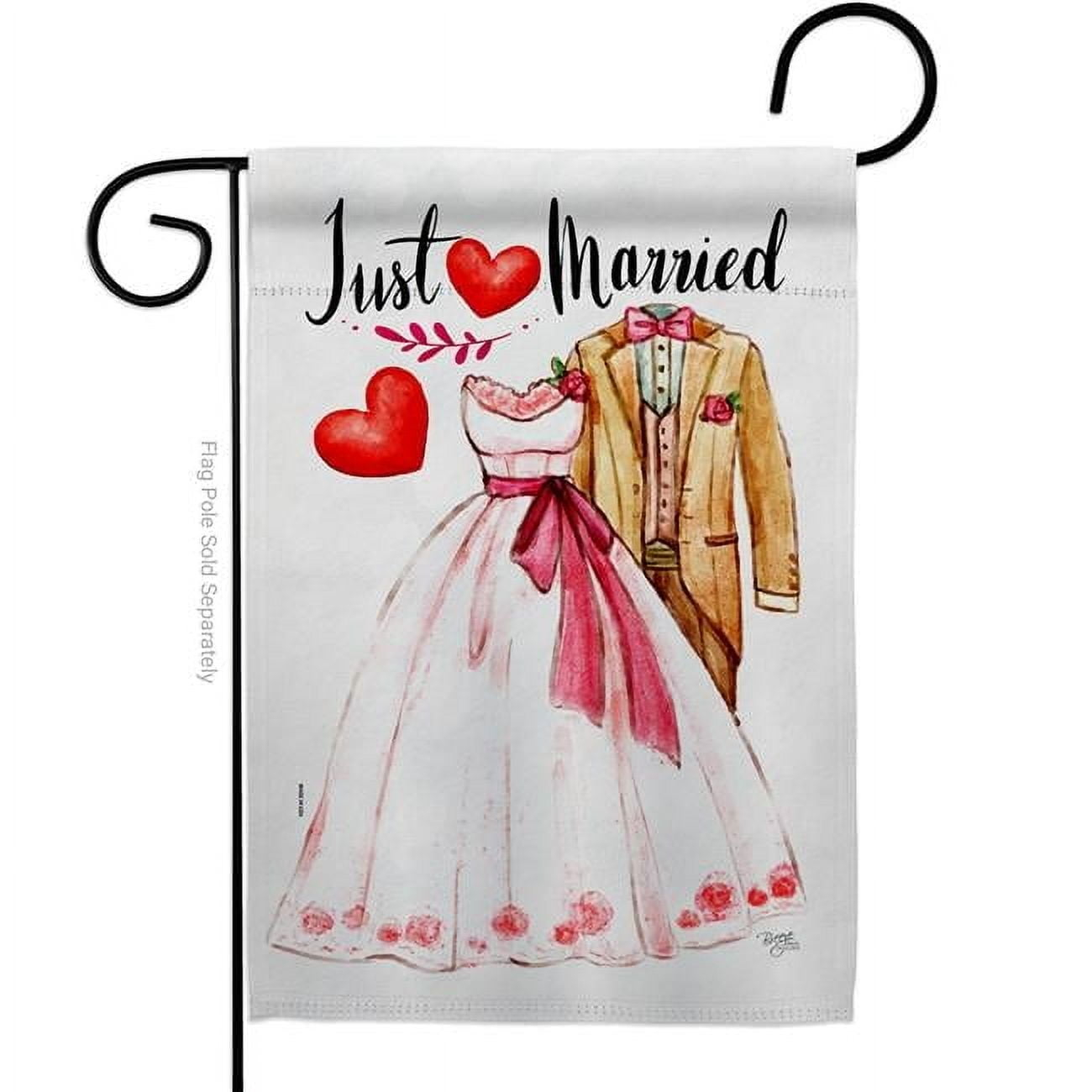 G165222-BO Just Married Celebration Wedding Double-Sided Decorative Garden Flag, Multi Color